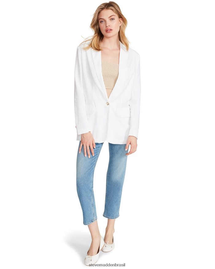 vestindo branco mulheres Steve Madden blazer de linho na borda ZTFPZH574